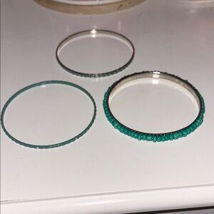Elegant Turquoise and Silver Bangle Bracelets.